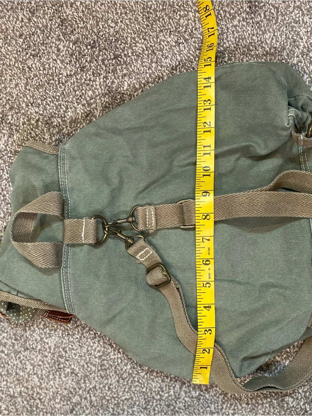 American Eagle Outfitters Sage Green Canvas Backpack with Brown Trim